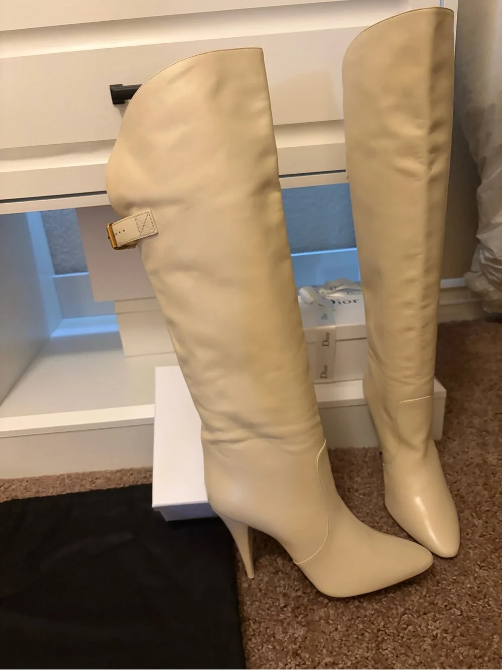 Authentic Saint Laurent  Koller Calfskin Leather Over-the-Knee Stiletto Boot